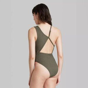 Wild Fable Women's Open Back Bodysuit Olive Green